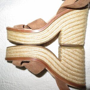 UGG Women's Carine Leather Suede Platform Heeled Sandals Chestnut Size 9 US